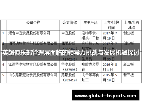 英超俱乐部管理层面临的领导力挑战与发展机遇探讨